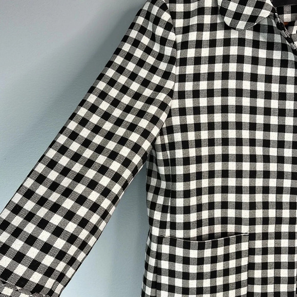 ZARA Blazer Black White Gingham Checkered Snap Closure Pockets Preppy Size S - Picture 4 of 12